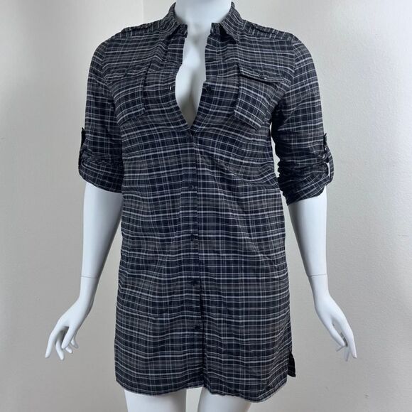 Kenneth Cole Women Size 14 Gray Plaid Cotton Shirt Mini Dress Roll Sleeve Tunic - Picture 9 of 15
